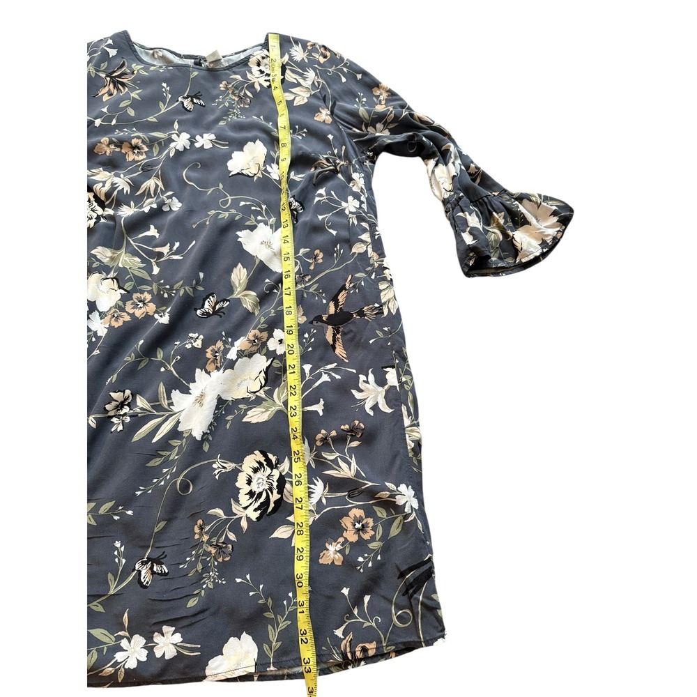 Old Navy Women's Dress Small Blue Floral Bird Print Rayon Bell Sleeve Shift Boho - Picture 5 of 8